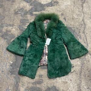 Vintage Emerald Green Rabbit Fur & Fox Fur Trim Coat